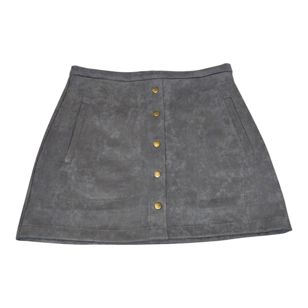 Hyfve Gray Faux Suede Lined‎ Short Skirt Size Large Front Snaps With Pockets